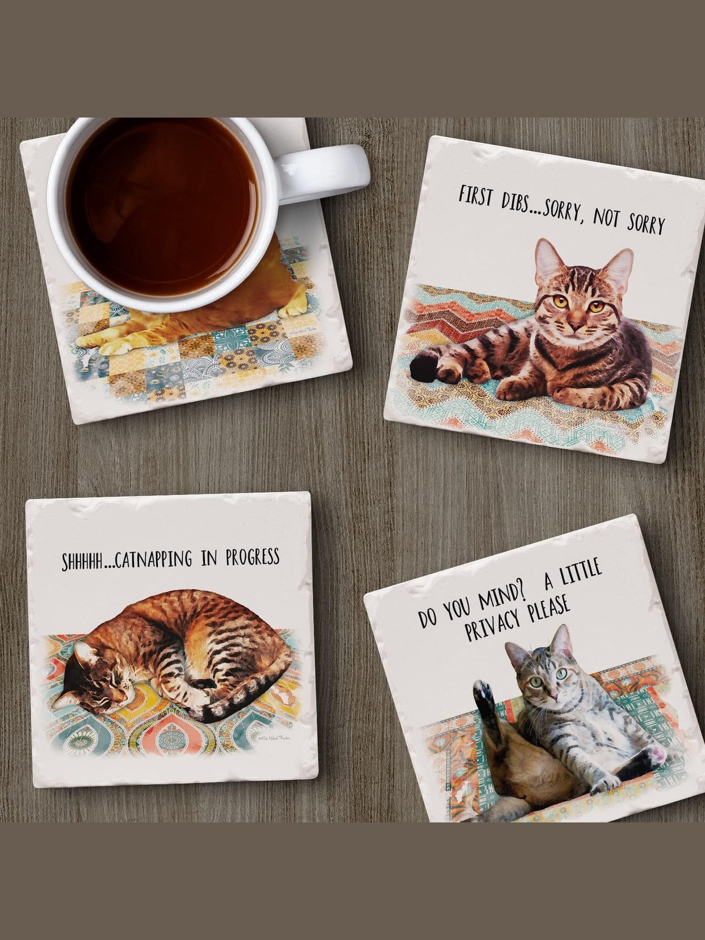 Coaster Cat Nappy 4Pk 4x4" 05-01664