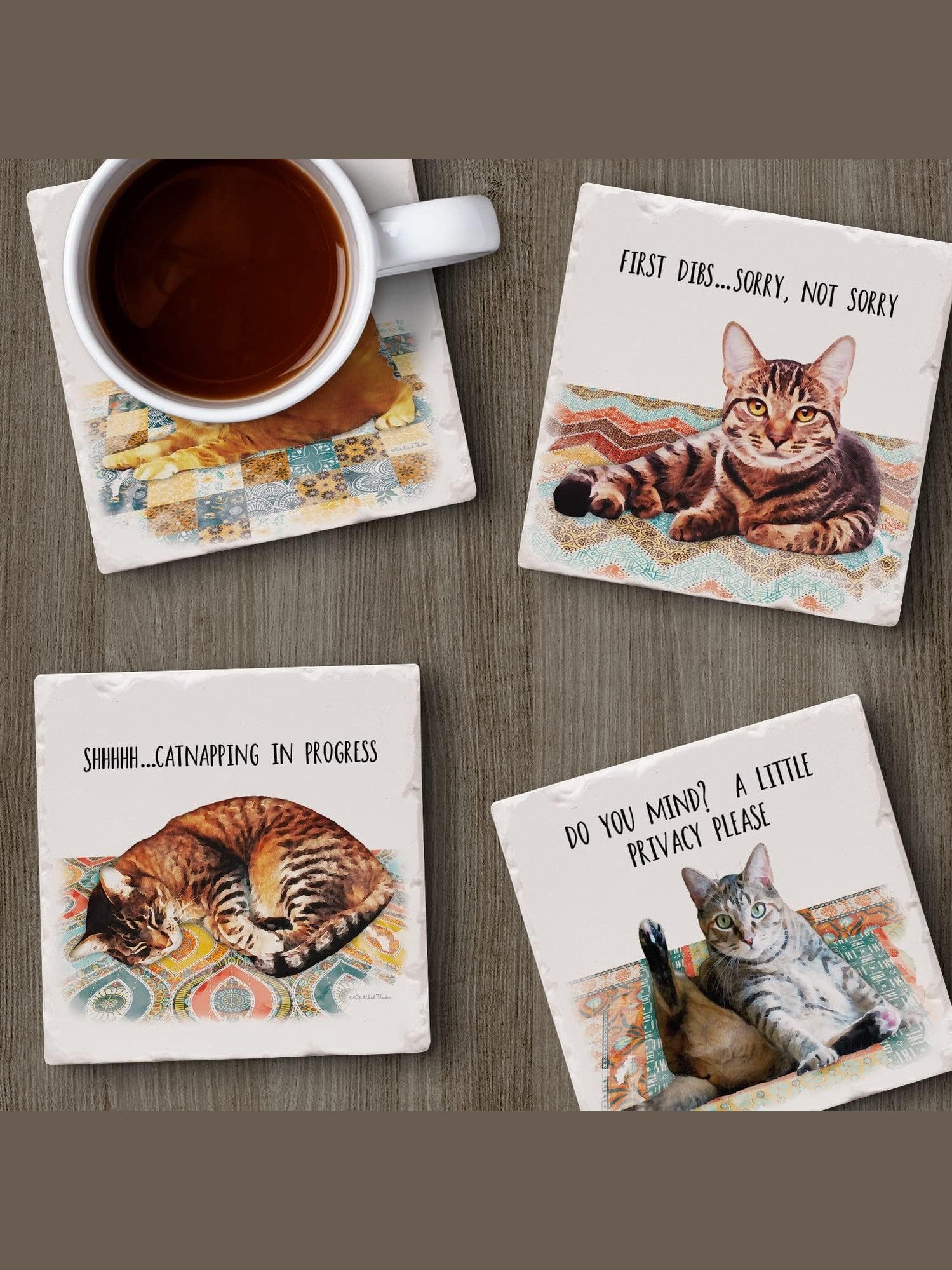 Coaster Cat Nappy 4Pk 4x4" 05-01664