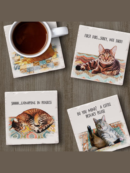 Coaster Cat Nappy 4Pk 4x4" 05-01664