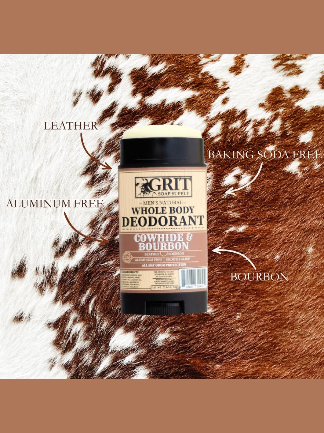 Deodorant Grit Soap Supply Cowhide &amp; Bourbon Natural Stick&nbsp; Deo-Chb