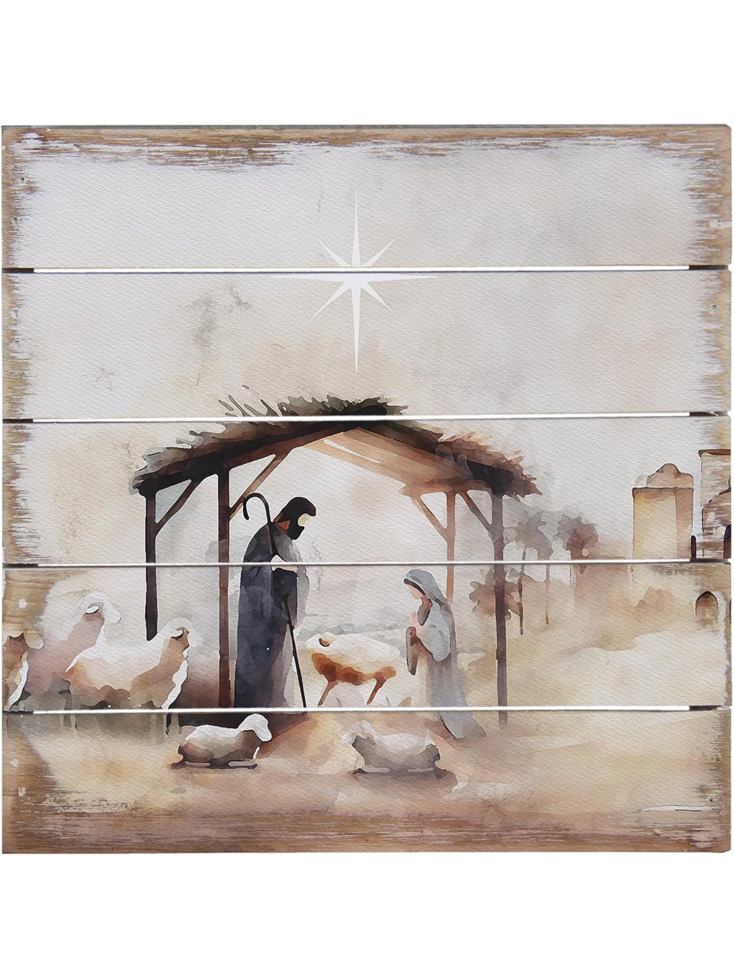 Picture Wooden Bethlehem Nativity 8x8" Pet28588