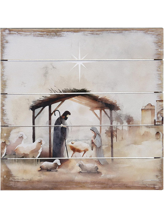 Picture Wooden Bethlehem Nativity 8x8" Pet28588