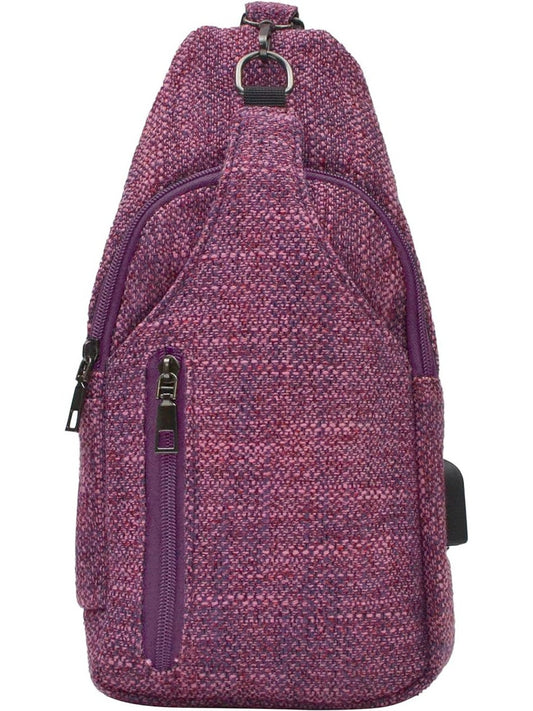 Daypack Plum Tweed Sonoma Small Woven Twill   Antitheft Usb Charging Connector 50673