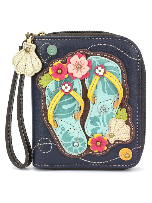Zip Around Wallet Navy Flip Flop Faux Leather 839Ff1 