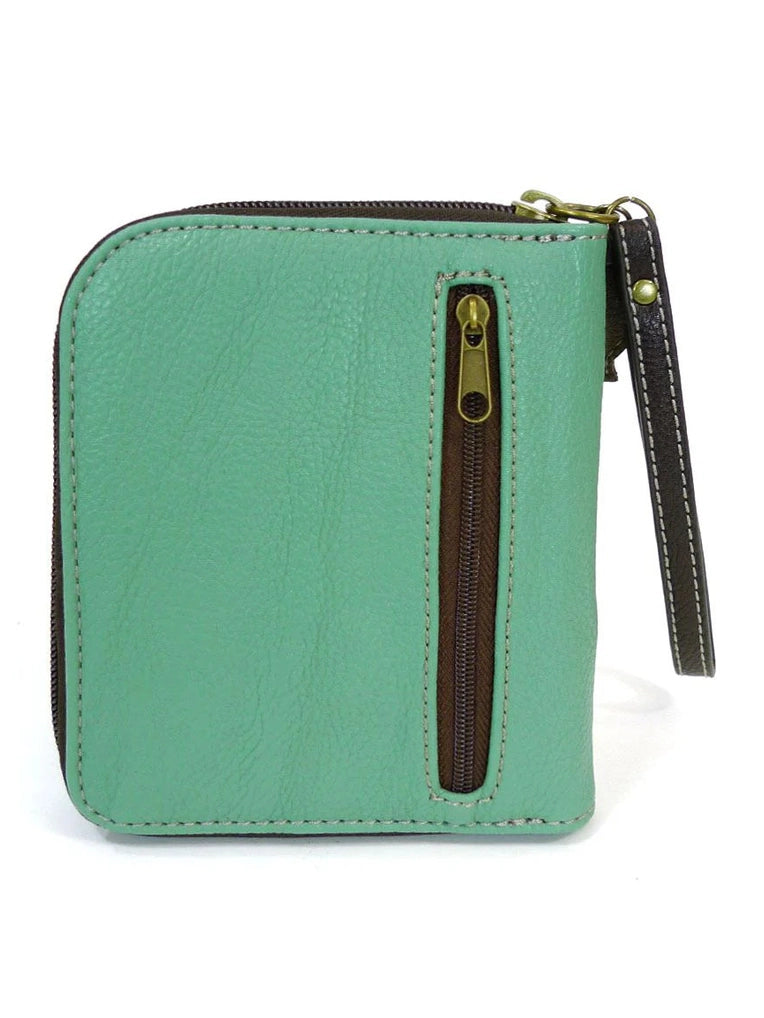 Zip Around Wallet Teal Cat Faux Leather 839Ct4 