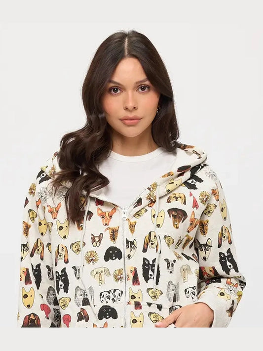 Jacket Colorful Dog Faces Zip-Up Hoodie Grey&nbsp; HO-168