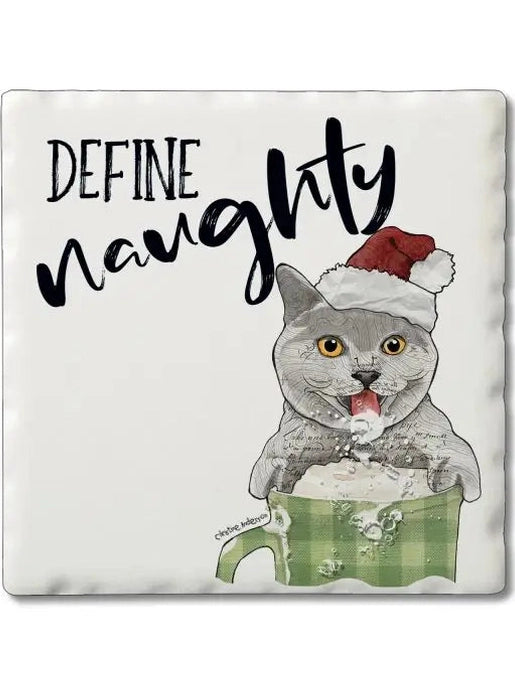 Coaster Christmas Tile Cat Define Naughty 4x4" 02-02000