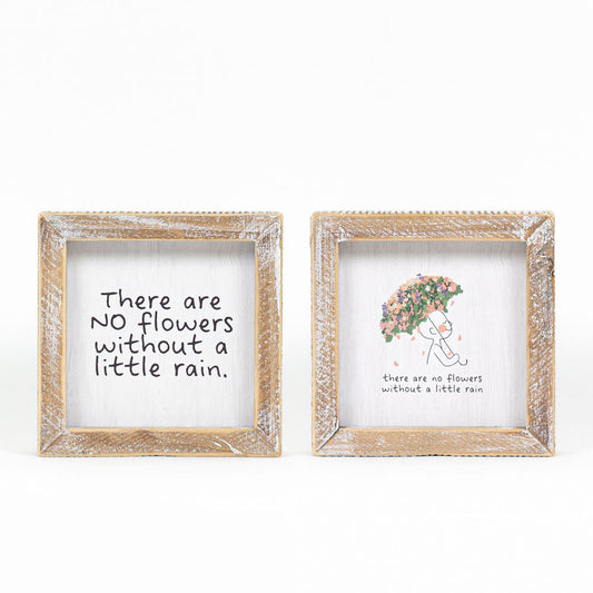 Wood Framed Double Sided Picture No Flowers Without Rain 11725 