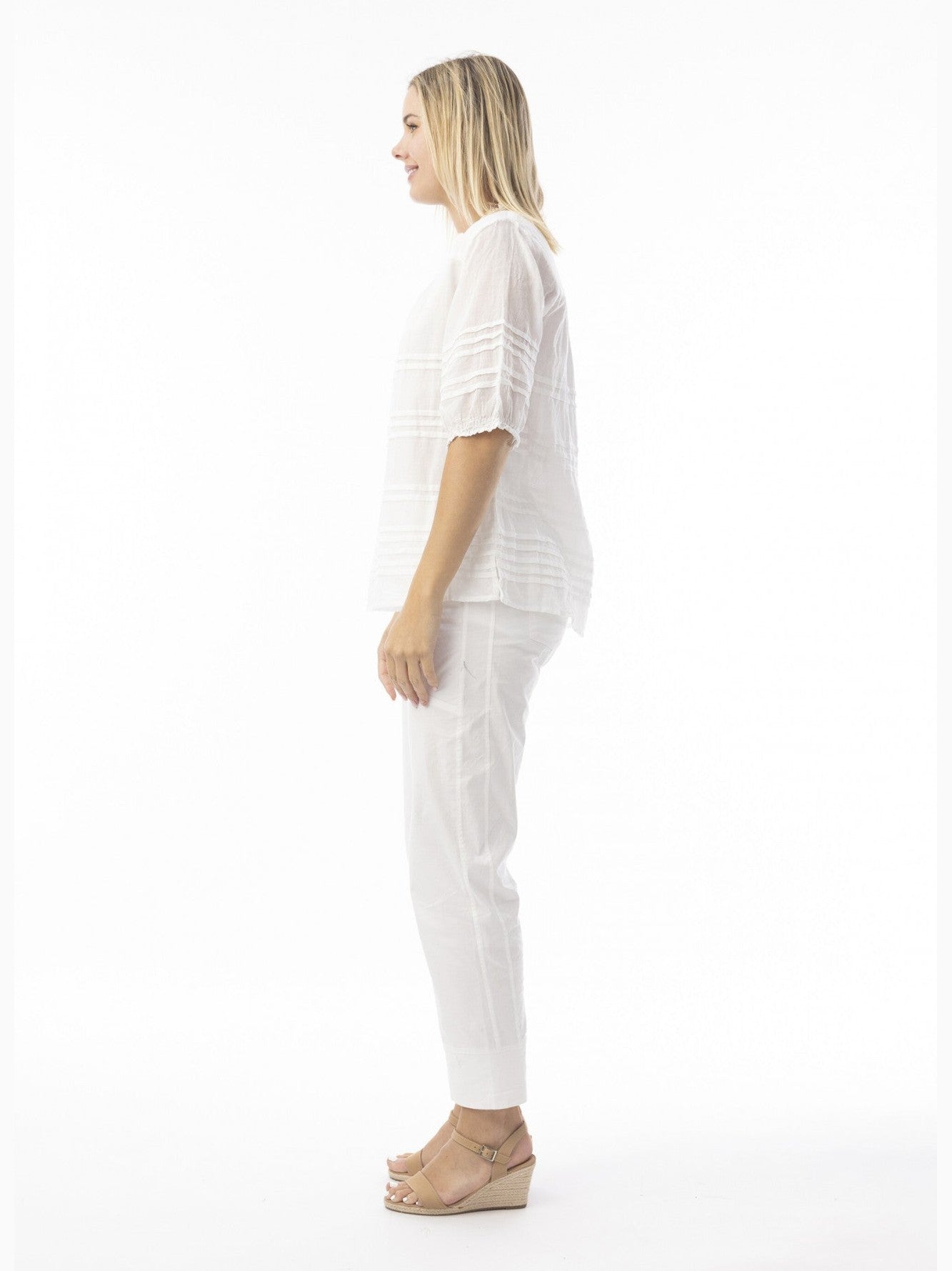 Top Pleated White 1/2 Sleeve 52708