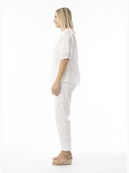 Top Pleated White 1/2 Sleeve 52708