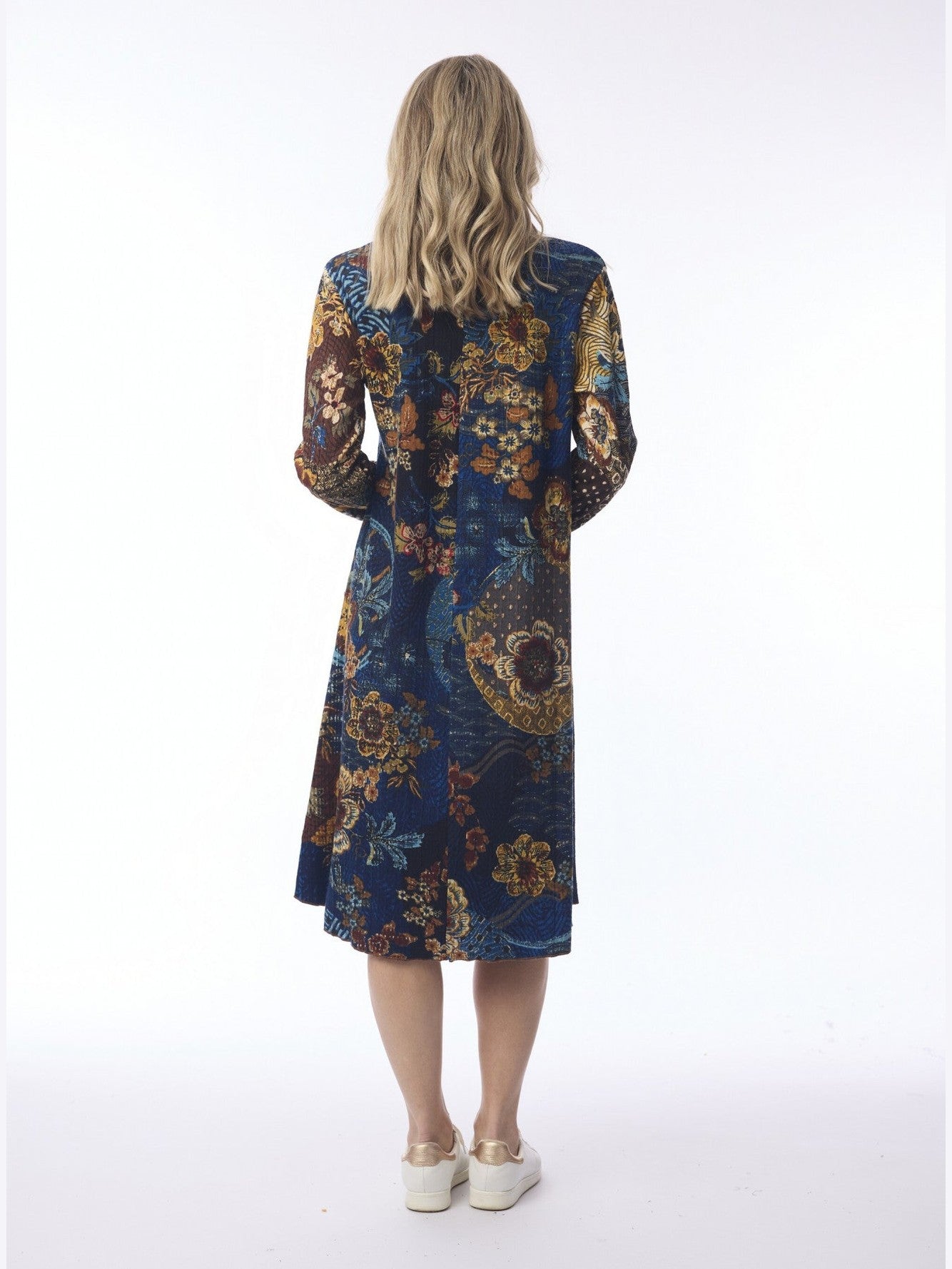 Dress Maluku Patch Layer Blue Floral Long Sleeve 21467
