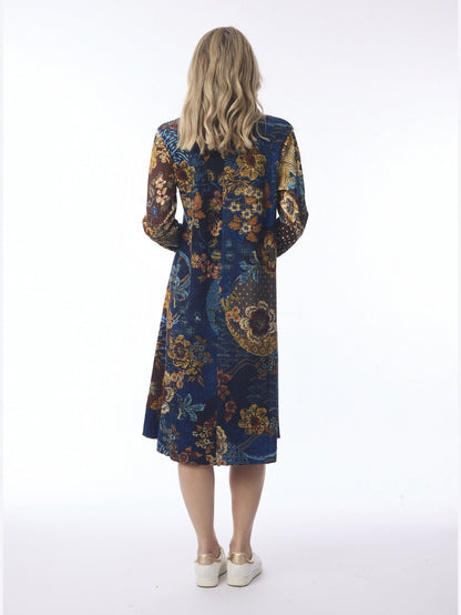 Dress Maluku Patch Layer Blue Floral Long Sleeve 21467