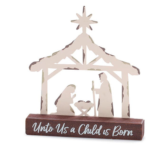 Christmas Ornament Unto Us Is Born Tin On Wood 9747201 