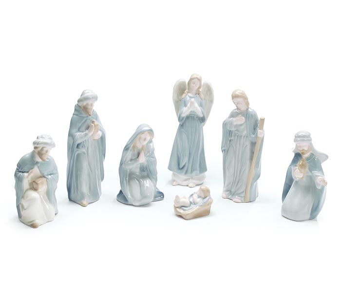 Christmas Nativity Set 7pc Light Blue Ceramic 9748732