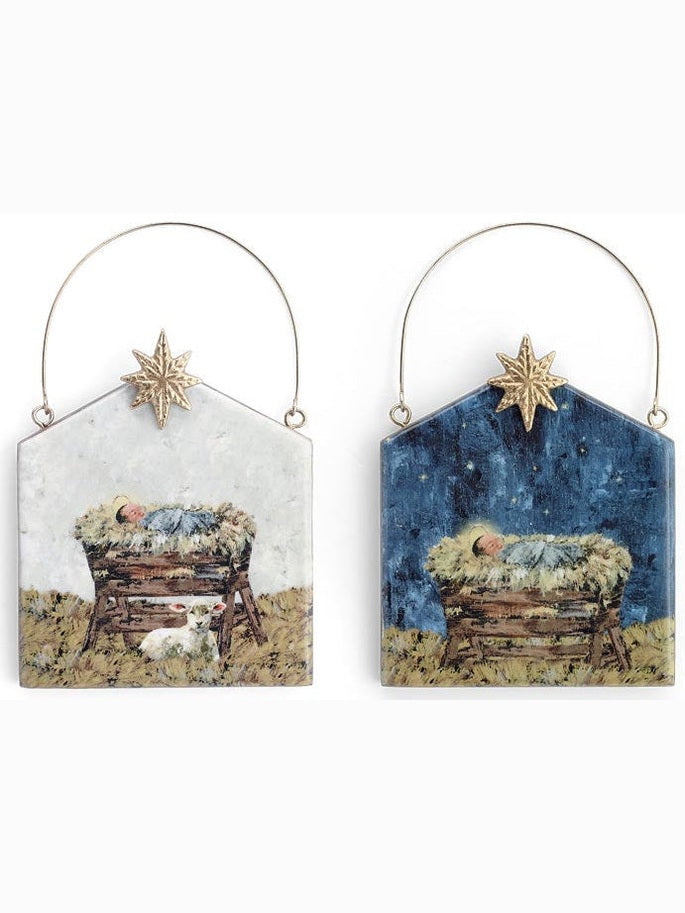 Christmas Hanging Ornament&nbsp; &nbsp;Manger Scene 2 Colors Wooden 9751094