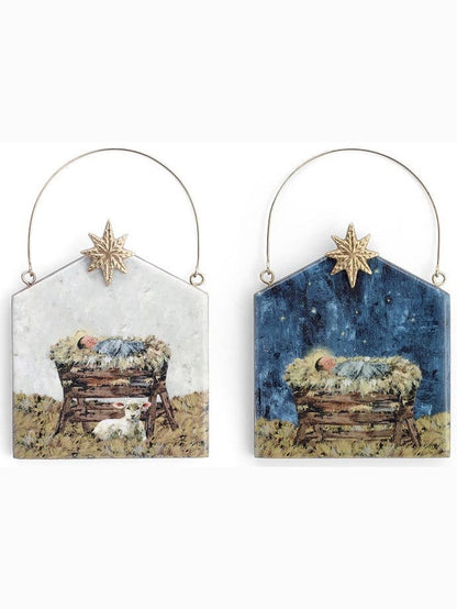 Christmas Hanging Ornament&nbsp; &nbsp;Manger Scene 2 Colors Wooden 9751094