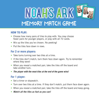 Card Game Memory Match  Noah"s Ark 72pc 348449