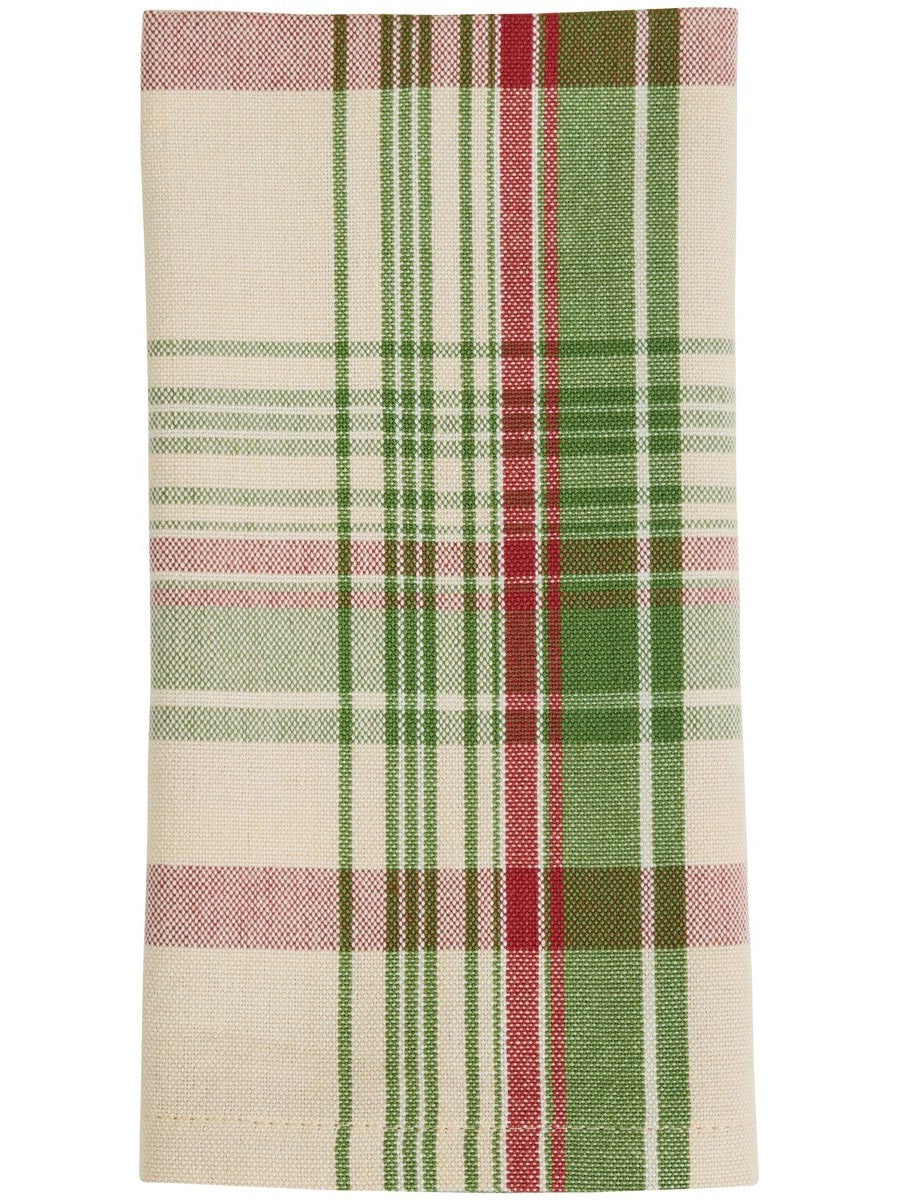 Cloth Napkin Up On The Hose Top Christmas Green/Red Plaid 18"x18" 9862-020