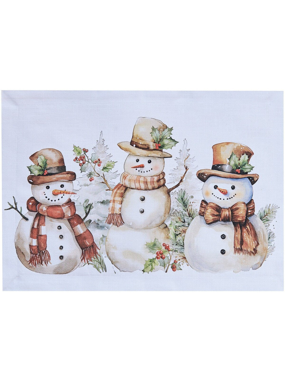 Cloth Placemat 3 Snowmen Down Home Christmas Holiday 9865-010