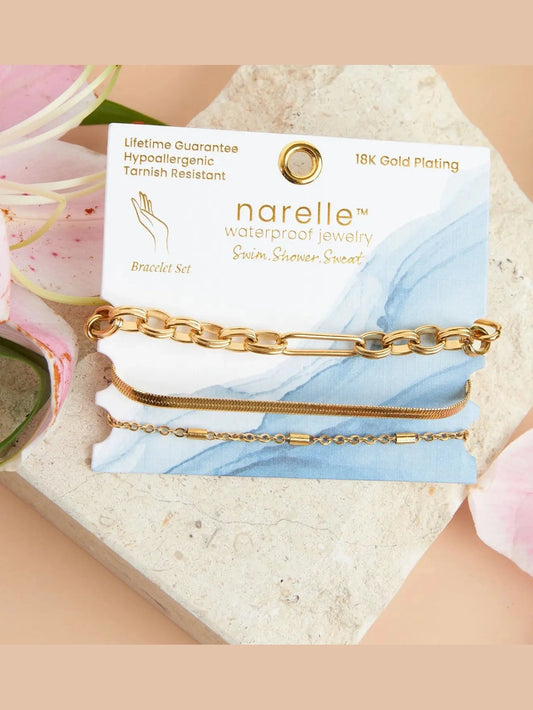 Bracelet Set Gold Paperclip/Snake/Dainty Chain Women's 10039