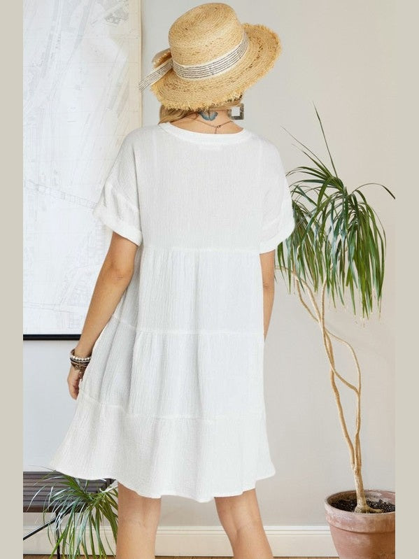 Dress Drop Shoulder Baby doll V Neck  Cotton Ivory  CED2607 