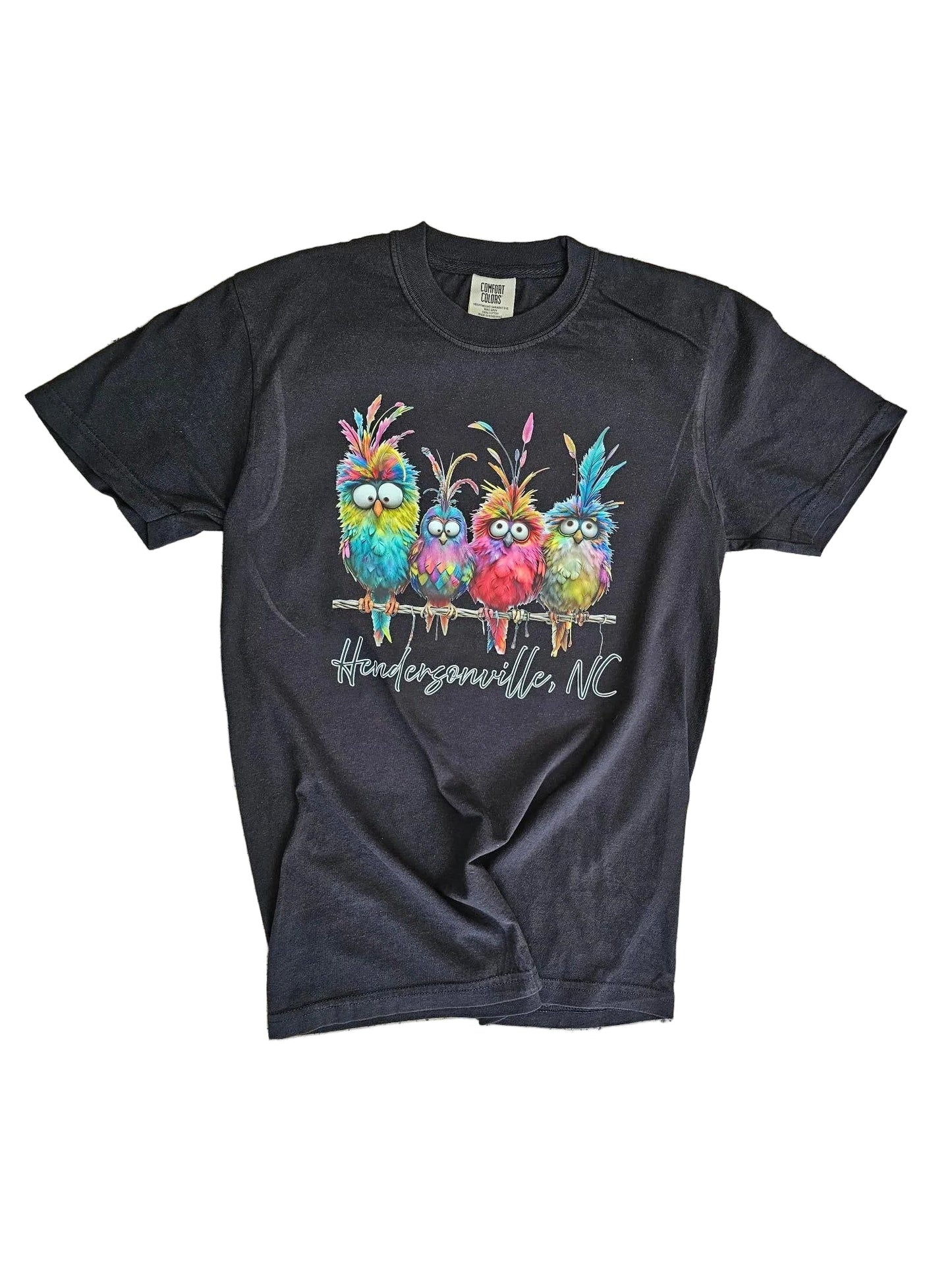 T shirt black funky birds logo 