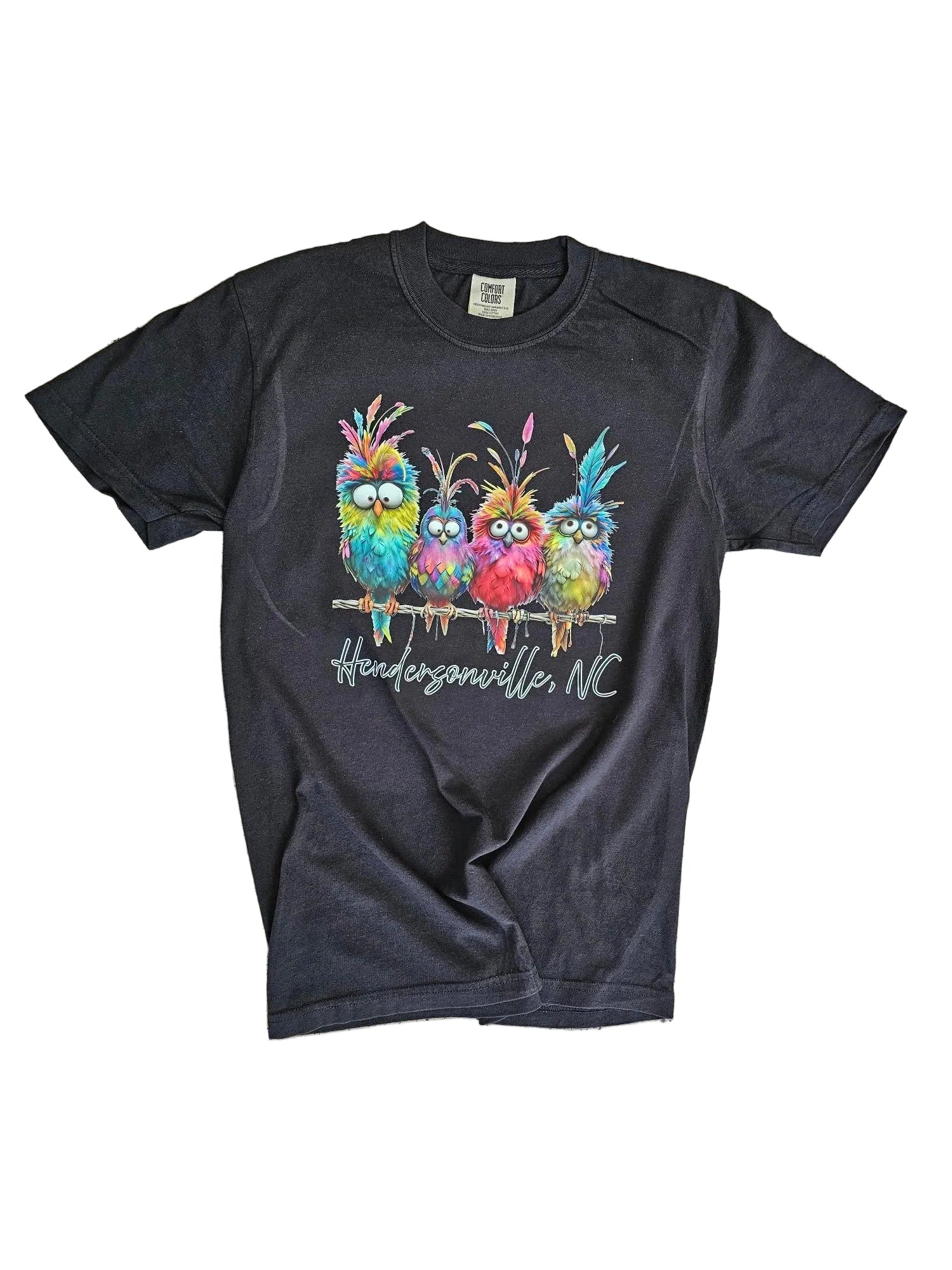 T shirt black funky birds logo 