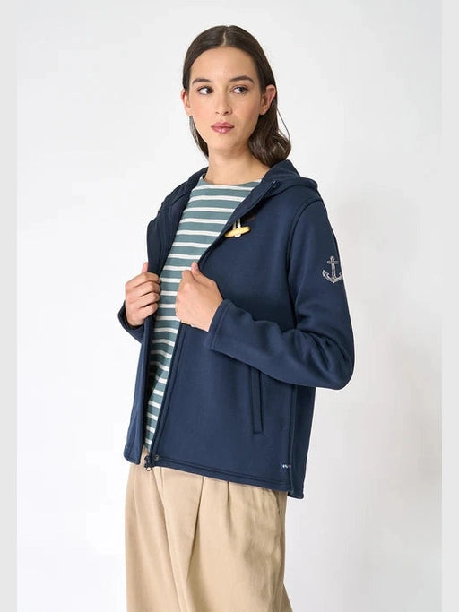  Hoodie Jacket Zipper Front 2 Pocket Navy Blue Bonded Terry Anchor Detail Women's A2389/Ma
