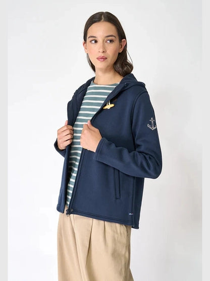  Hoodie Jacket Zipper Front 2 Pocket Navy Blue Bonded Terry Anchor Detail Women's A2389/Ma