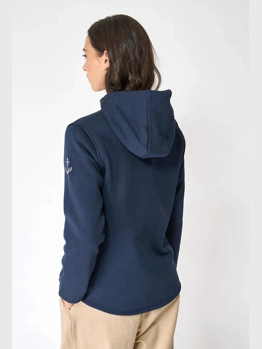  Hoodie Jacket Zipper Front 2 Pocket Navy Blue Bonded Terry Anchor Detail Women's A2389/Ma