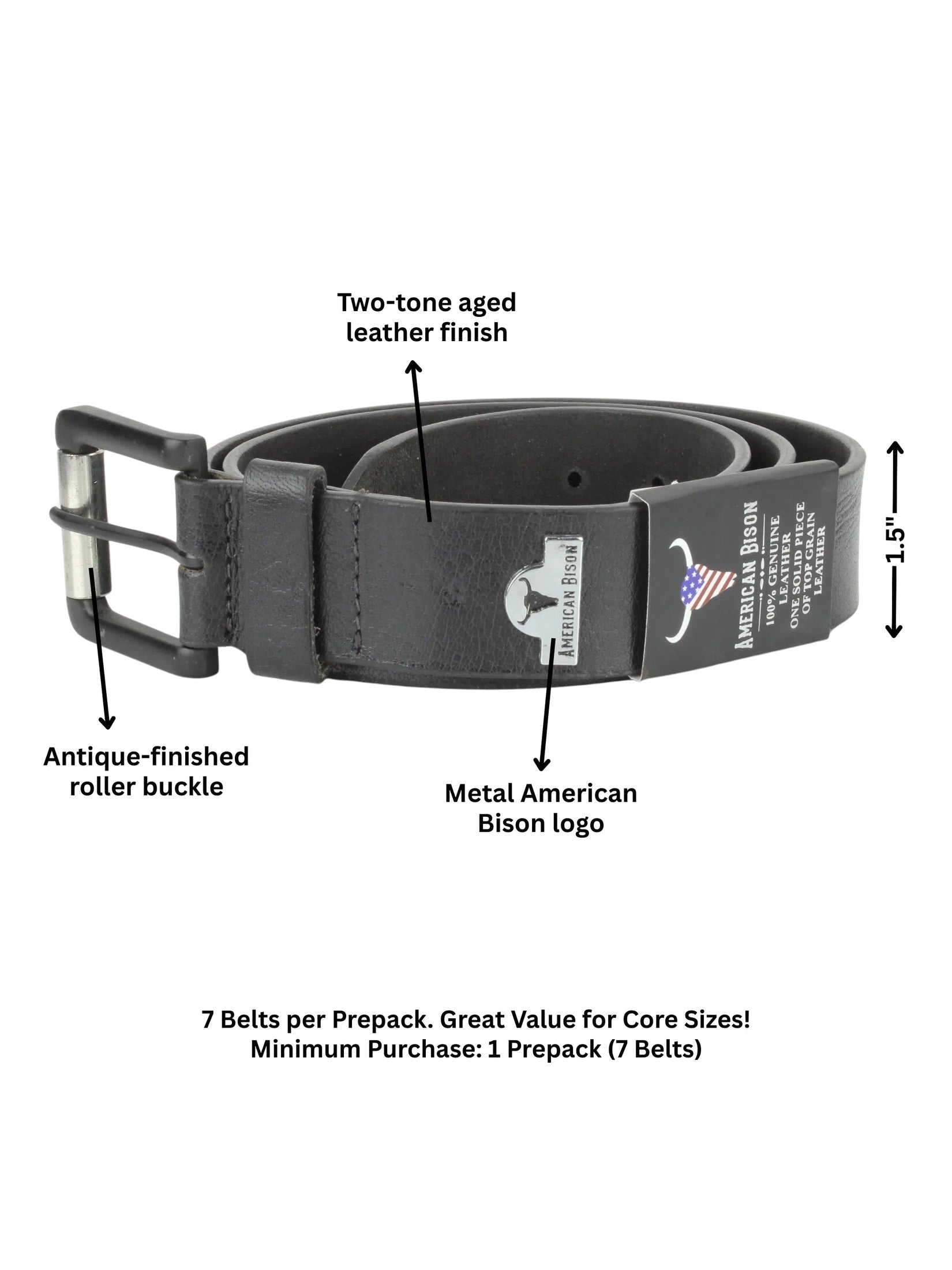Belt  Black Leather 1.5" Men's  American Bison Abb007