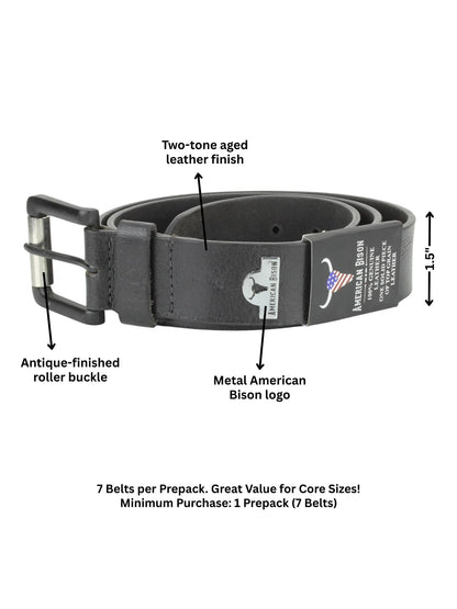 Belt  Black Leather 1.5" Men's  American Bison Abb007