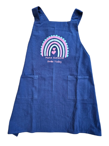 Child's Apron Navy Cotton Cross Back Rainbow Make Someone Smile