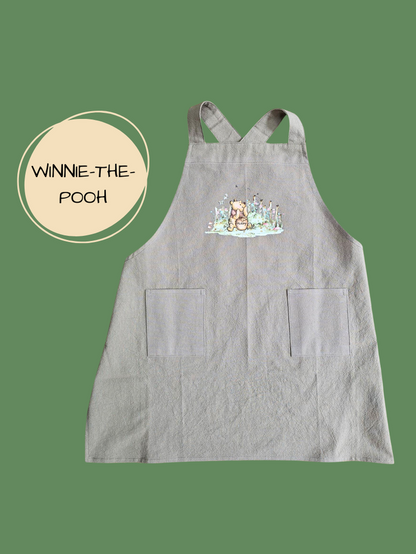 Child's Apron Green Cotton Cross Back Winnie the Pooh