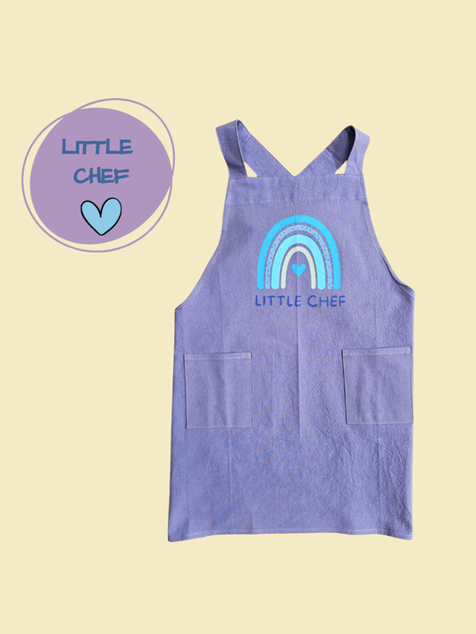 Child's Apron Purple  Cotton Cross Back Rainbows Little Chef