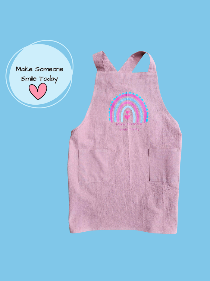 Child's Apron Rose Cotton Cross Back Rainbow Make Someone Smile