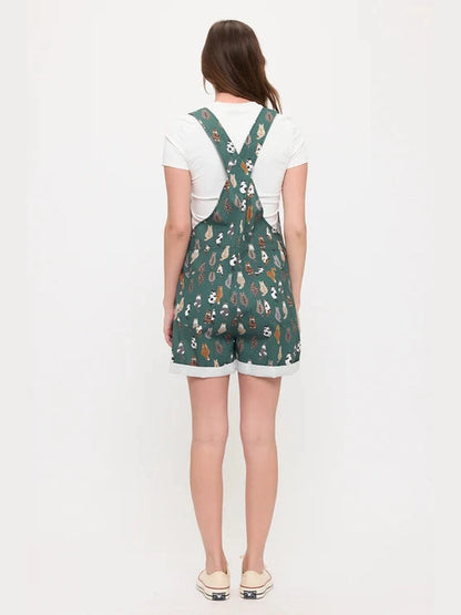 SM-Shortalls&nbsp; Green Whimsical Cat Tails&nbsp; Print&nbsp; Women's SM2657