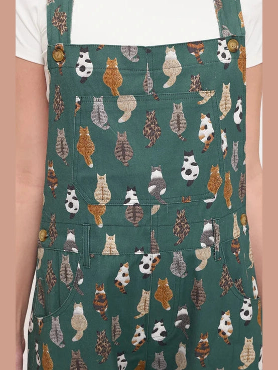 SM-Shortalls&nbsp; Green Whimsical Cat Tails&nbsp; Print&nbsp; Women's SM2657