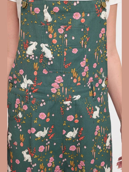 Overalls Green Floral Bunny Print  Women's SM26014