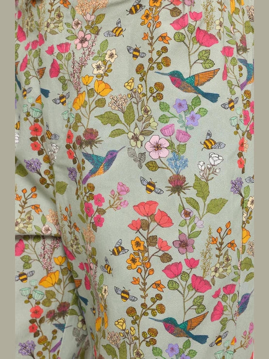 Pants Wide Leg Green Hummingbird Print&nbsp; Women's SM26091