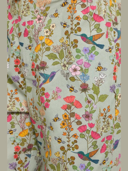 Pants Wide Leg Green Hummingbird Print&nbsp; Women's SM26091