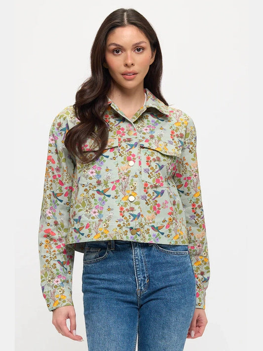 SM-Jacket Green Floral Hummingbird Print&nbsp; Women's SM26082
