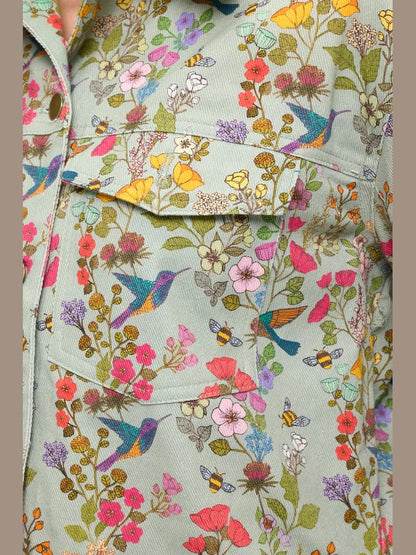 SM-Jacket Green Floral Hummingbird Print&nbsp; Women's SM26082