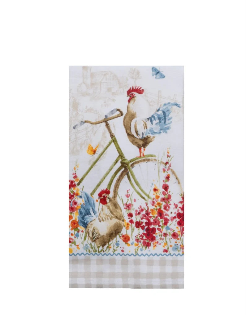 Tea Towel&nbsp; Countryside Bicycle /Rooster&nbsp; Dual Purpose Terry R8023