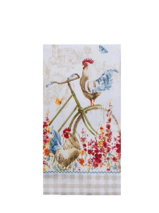 Tea Towel&nbsp; Countryside Bicycle /Rooster&nbsp; Dual Purpose Terry R8023