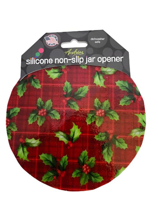 Jar Opener  Christmas Red Plaid Holly 69 