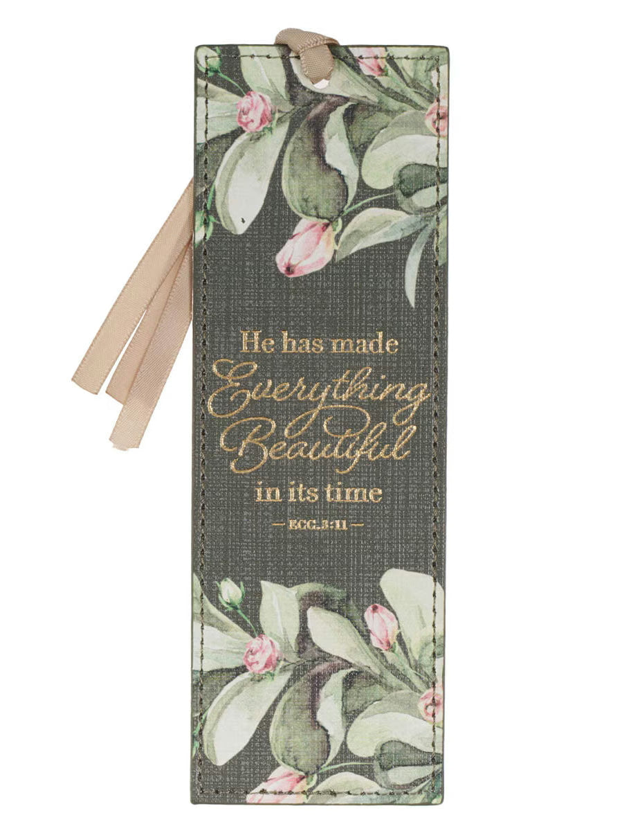 Bookmark Everything Beautiful Green Floral Faux Leather Bmf177