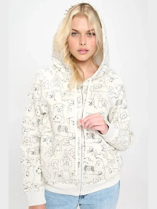 Jacket Dog Breeze Print Zip-Up Hoodie Grey  HO-04