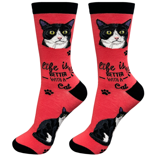 Black & White Cat -Life Is Better-Unisex-Socks 