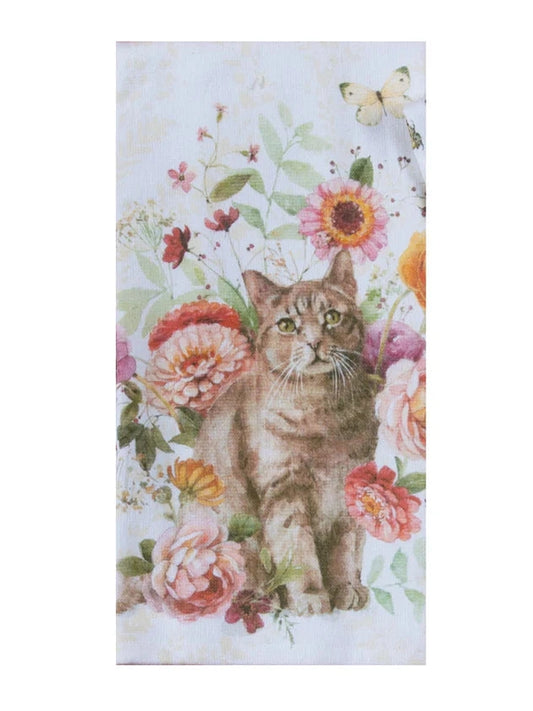 Tea Towel Bee Inspired Floral Cat Dual Purpose Terry R8526